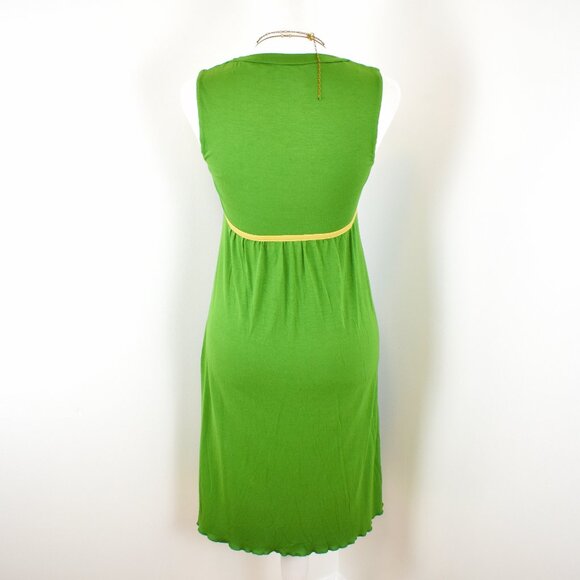 VTG 00s Y2K Miss Sixty Green w/ Gold Trim Empire Waist Babydoll Mini Dress Sz M - Picture 3 of 10